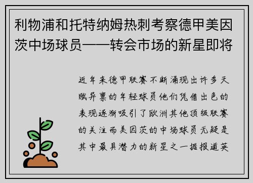 利物浦和托特纳姆热刺考察德甲美因茨中场球员——转会市场的新星即将登场？