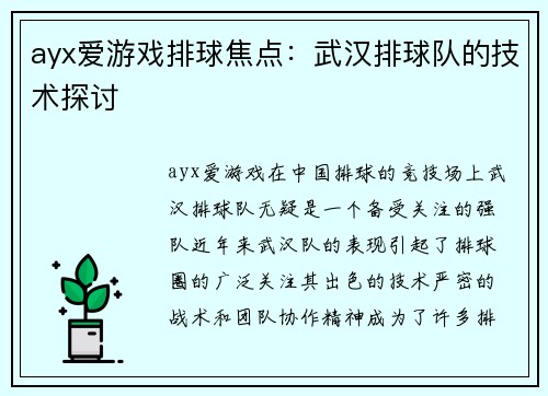 ayx爱游戏排球焦点：武汉排球队的技术探讨